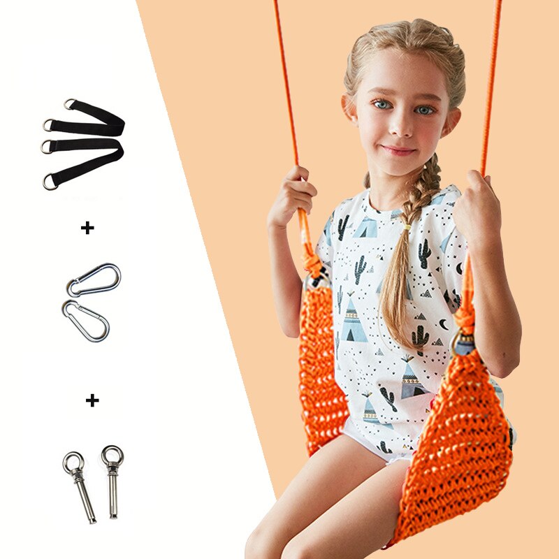Handgemaakte Weven Swing Stoel Kinderen Swing Kids Hangmat Schommel Tuin Opknoping Stoel Voor Buitenshuis Binnenshuis Familie Kamer Games Speelgoed: Orange-A1