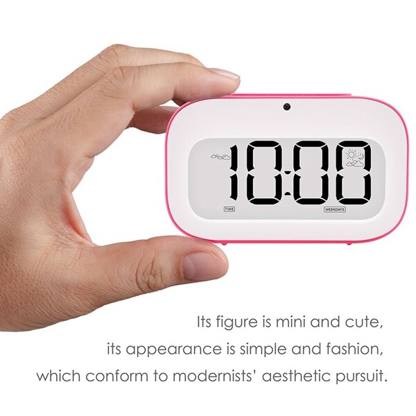 Väckarklocka, söt skrivbordsklocka smart bakgrundsbelysning/temperatur/snooze väckning väckarklockor batteridrivna (rosa)