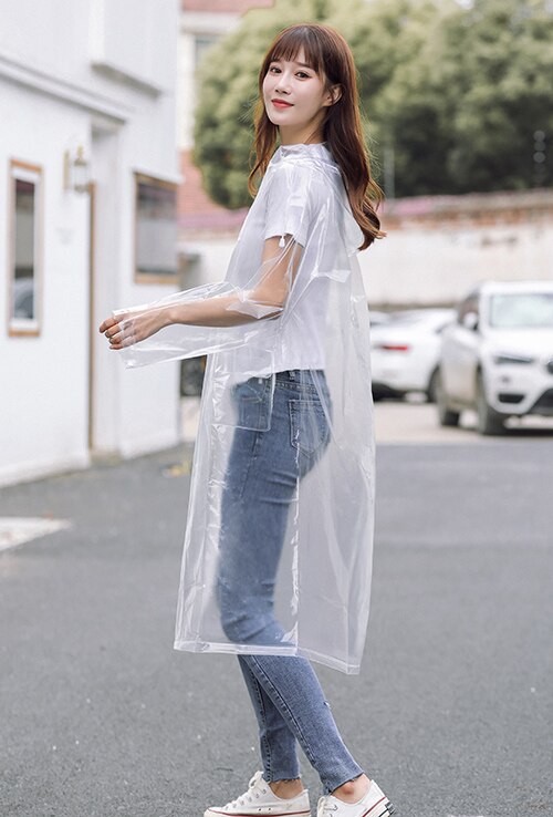 Transparent Adult Waterproof Clear Long Women Men Backpack Jacket Raincoat with Reflective Hood: Long style / M