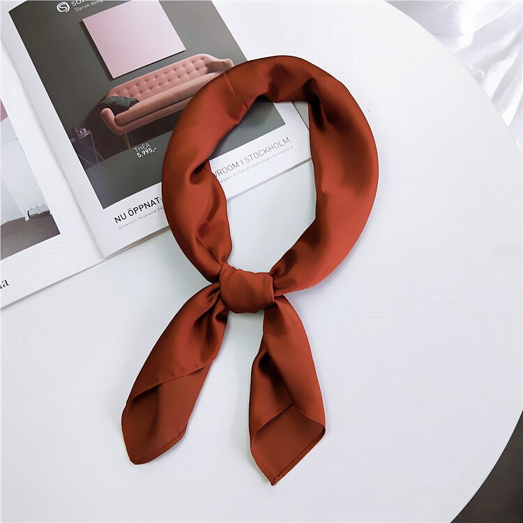 Écharpe en Satin pour femmes | Foulard cheveux kerchef, couleur unie, foulard cheveux, mouchoir, petites écharpes de cou, femmes 70cm, Scaves de bandeau pour dames: Brown