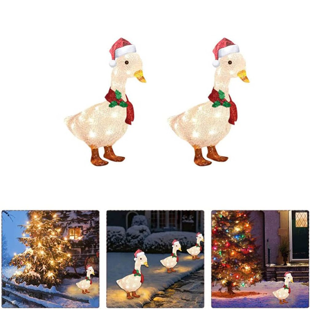 Christmas Lights Duck Statue Animal Art Decorations Garden Yard Ornaments Light-Up Christmas Duck With Scarf Decor