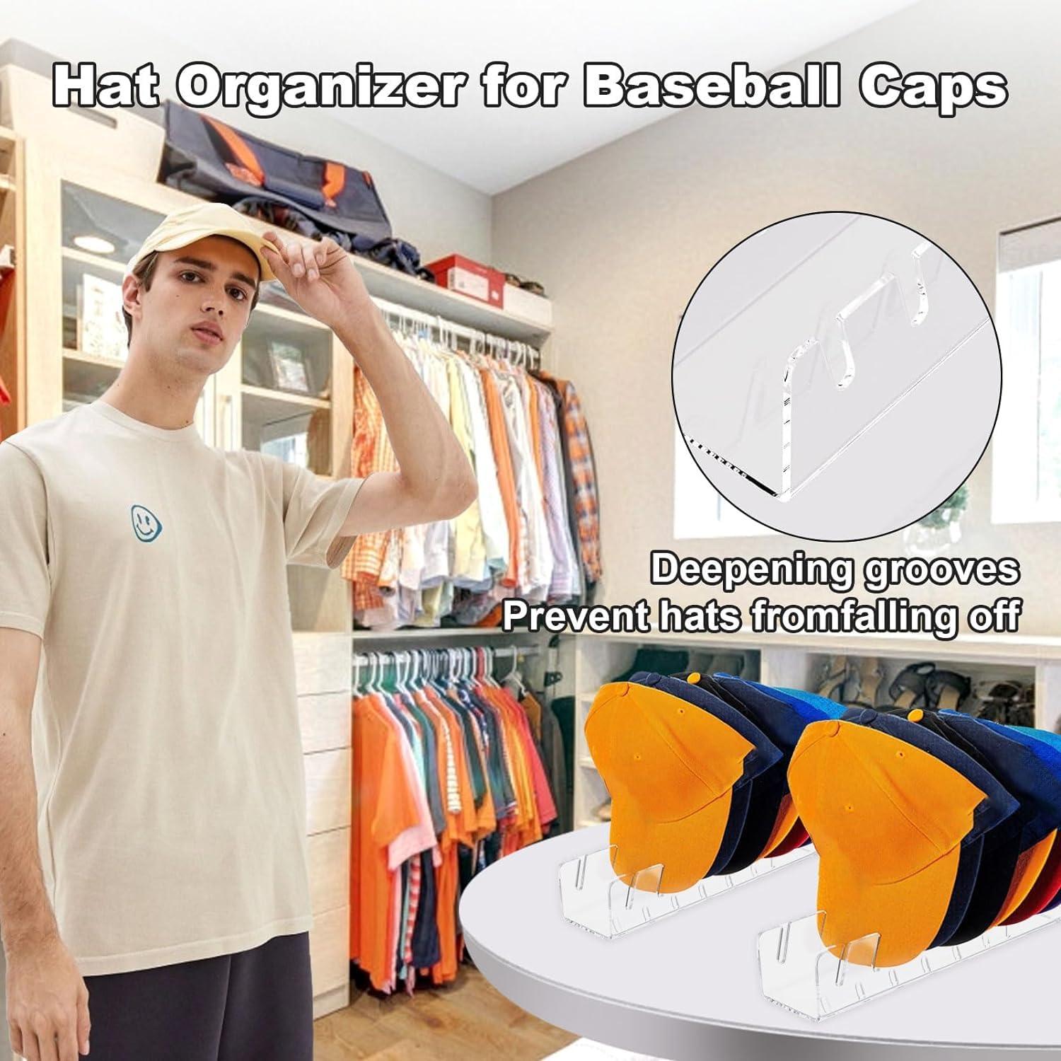 Organizador de sombreros acrílico, soporte para gorras de béisbol, organizador de sombreros para gorra de béisbol, soporte para gorras de béisbol, exhibición para dormitorio