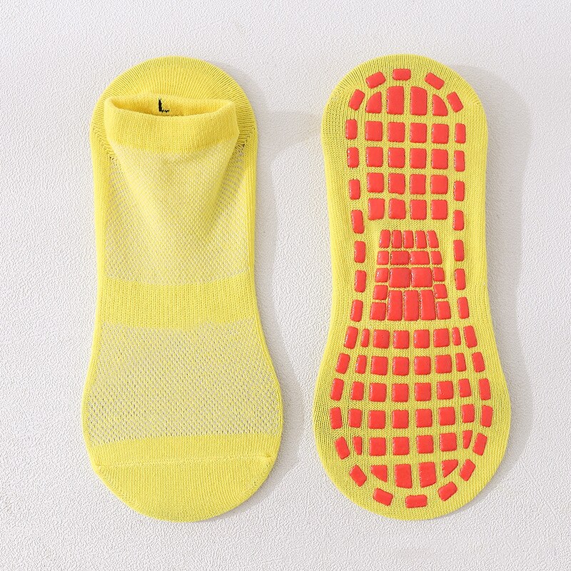 Calcetines antideslizantes para niños y adultos, calcetín de trampolín de algodón transpirable, corto, elástico, para niño y niña, para exteriores, deportes y Yoga: yellow / Adult
