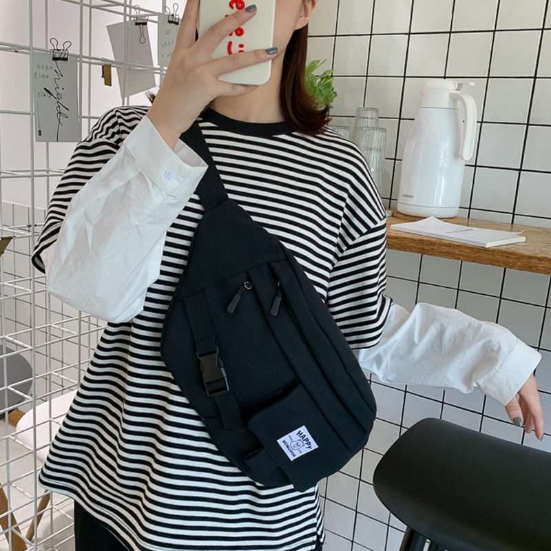 Unisex midjeväska fanny pack harajuku street style hip hop väska axelväskor stor kapacitet canvas crossbody pack midjepaket