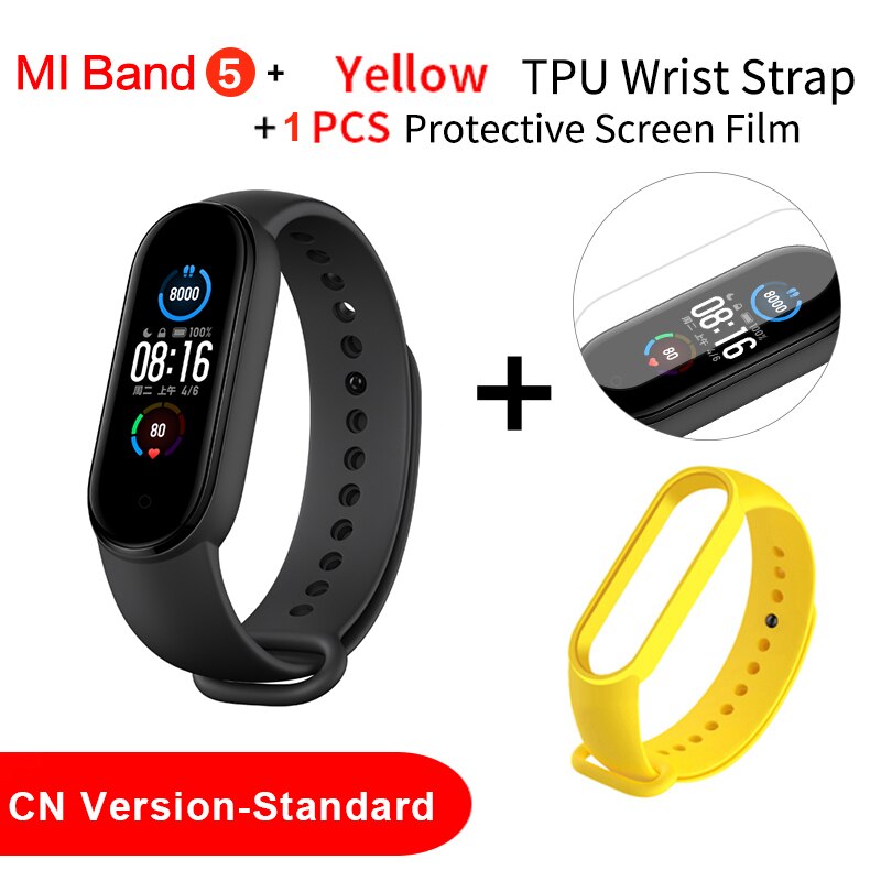 Xiaomi Mi Band 5 Smart Bracelet Sport Heart Rate Fitness Tracker 1.1" AMOLED Colorful Screen Bluetooth 5.0 Waterproof Miband5: Add Yellow Strap