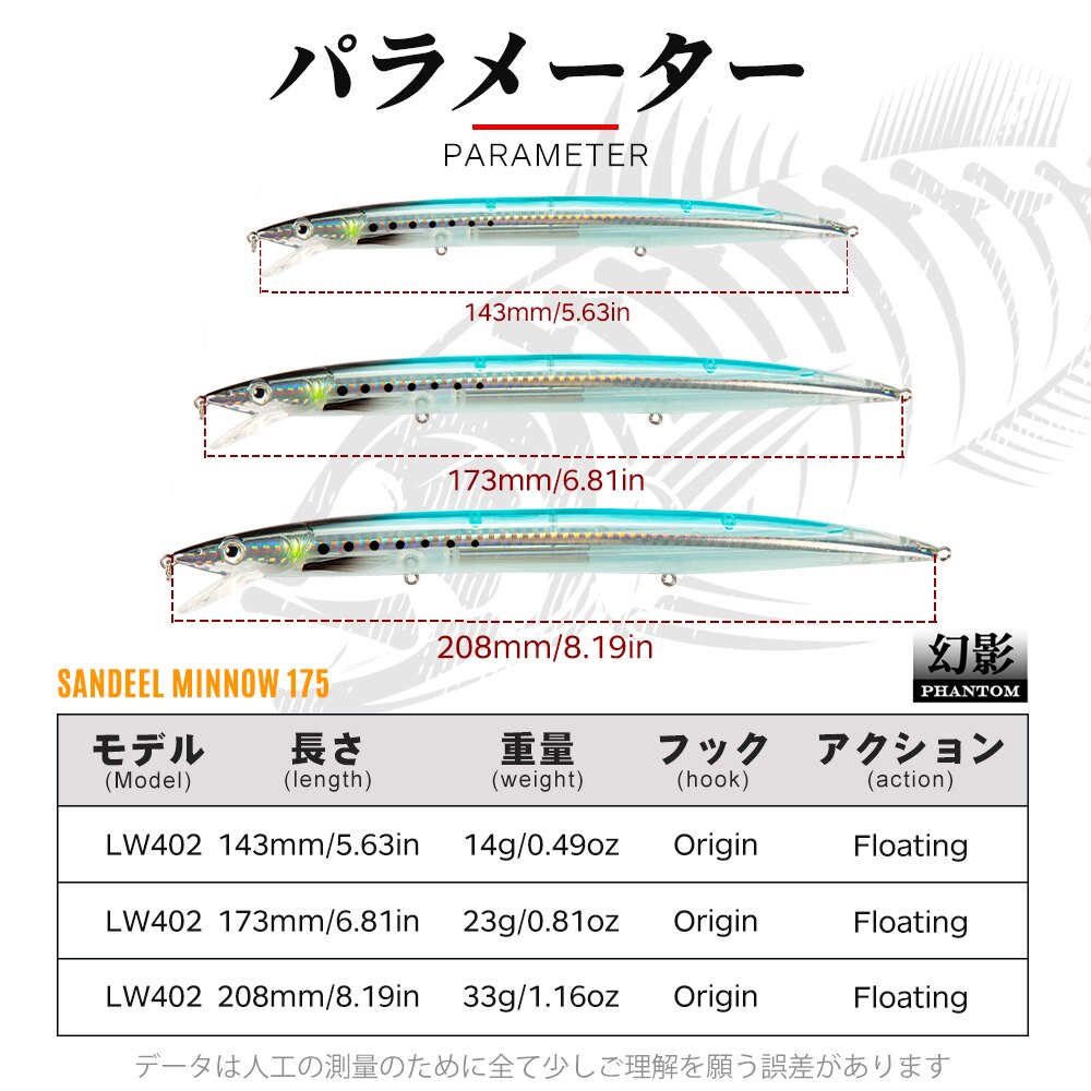 Hunthouse Sandeel jerk Minnow Vissen Lokt 143mm 173mm 208mm Lange Casting Drijvende Lokken jerkbaits pesca LW402