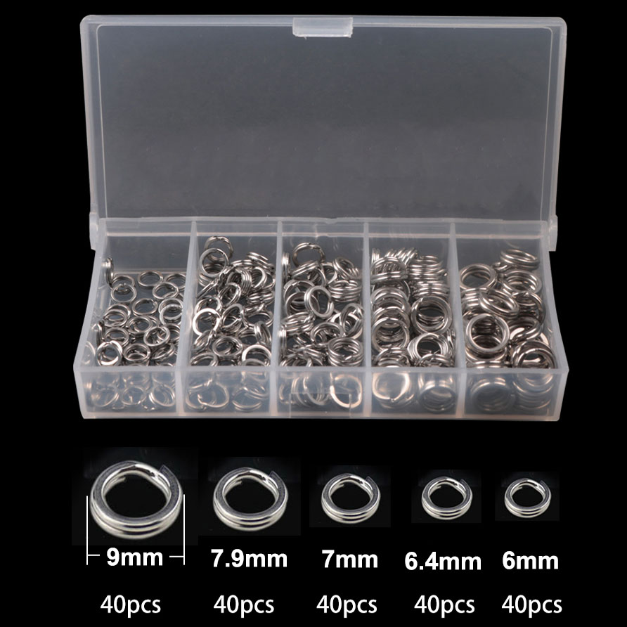 Anneau fendu en acier inoxydable avec boîte, anneau ovale, connecteur à Double anneau robuste, accessoires de pêche pour leurre à crochet, 200 pièces: 6mm to 9mm