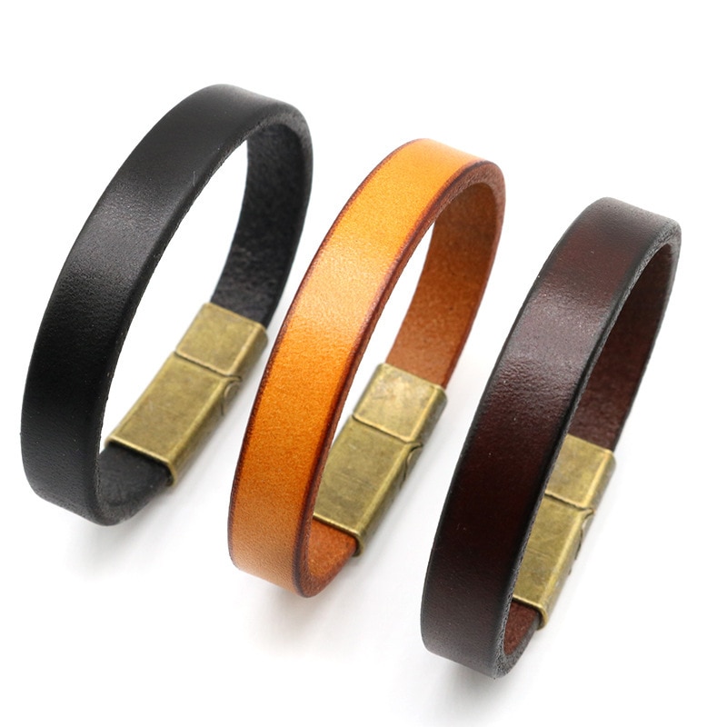 Enkla läderarmband för män magnetiskt lås charmarmband för män trendiga smycken manliga armband