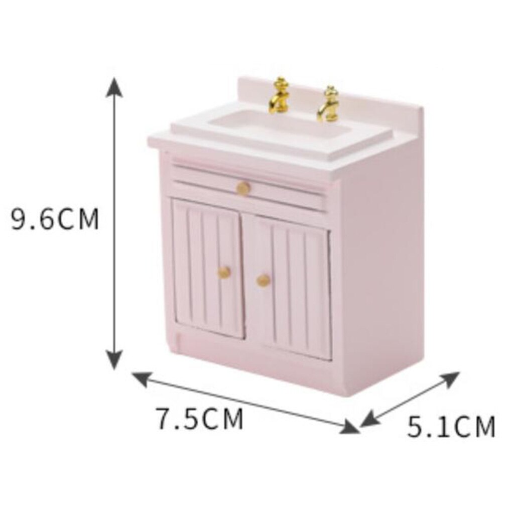 1/12 Bilancia Rosa di Lavaggio Del Bacino Lavello con mobiletto per la Casa di Bambola Mobili Modello