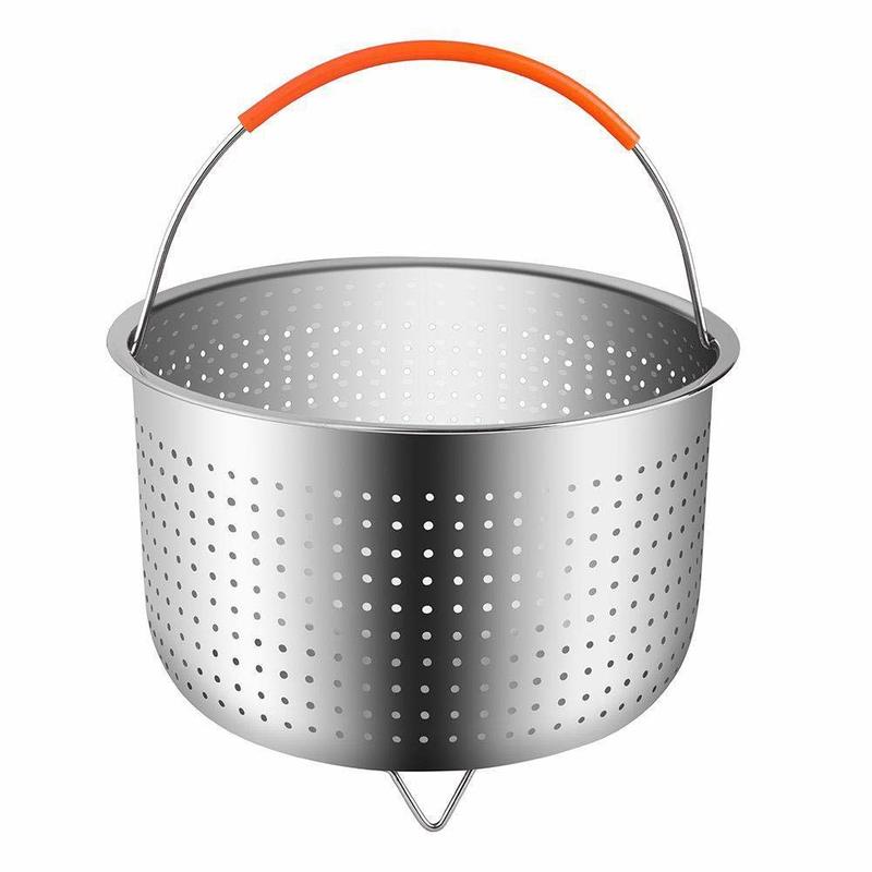 Køkken 304 rustfri stål steamer indsats kurv damper til 6 quart trykkoger med silikone dækket håndtag