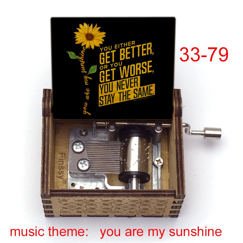 Wooden Music Box music theme You are My Sunshine Birthday Christmas year greeting inspiring: Blue
