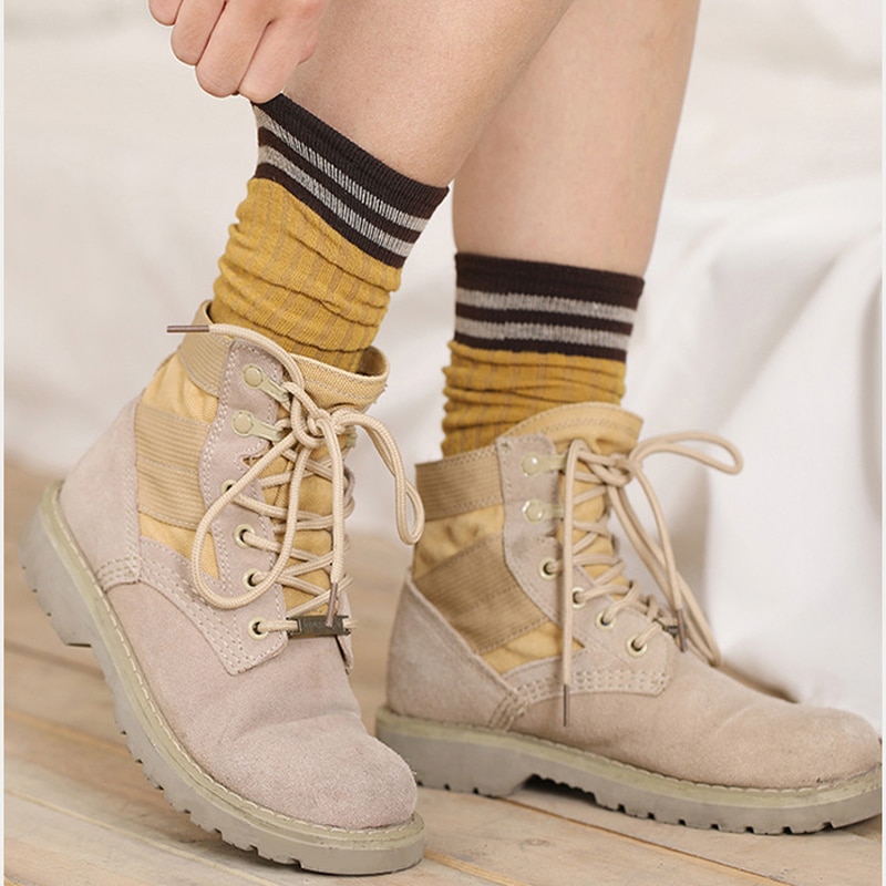 Elifashion koreaanse versie herfst & winter tube sokken retro dames sokken warm & ademend lange tube stapel katoenen sokken 2- voudig te dragen