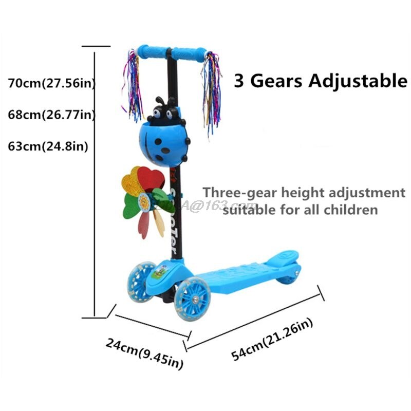 Windmill Ladybug Scooter Foldable and Adjustable Height Lean to Steer 3 Wheel Scooters for Toddler Kids Boys Girls Age 3-8