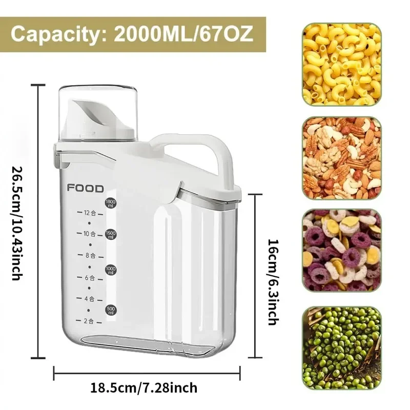 Grandes tasses doseuses à bec verseur pour céréales, stockage compact des aliments secs, transparent, laqué fl.oz, 1,5 l