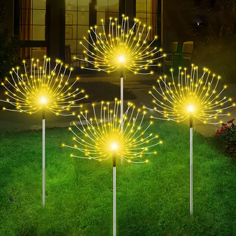 Solar Garden Lights 200LED Waterproof Outdoor Lighting with Installation Hardware Firework Lights for Pathway Lawn Christmas: Orange / 11-15W