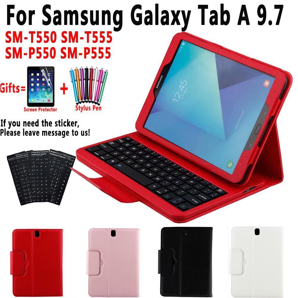 Funda con teclado para tableta Samsung Galaxy Tab A 9,7, cubierta SM-T550 de cuero, teclado y película, T550, T555, P550, P555, SM-T555, SM-P550