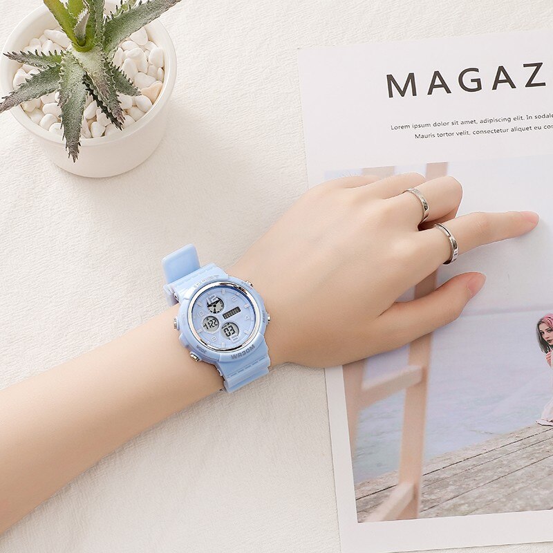 Dames sport digitaal horloge elektronische led waterdichte horloges casual studenten polshorloge meisjesklok: Blauw