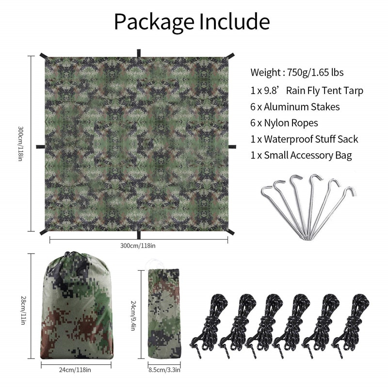 Hamak deszcz latać plandeka na namiot 10X10 FT duża wodoodporna płachta kempingowa schronisko ochrona UV tkanina chroniąca przed słońcem mata odporna na wilgoć