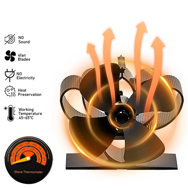 Mini Stove Fan 4 Blade Fireplace Fan Heat komin Powered Wood Burner Eco Fan Home Friendly Quiet Efficient Heat Distribution tool