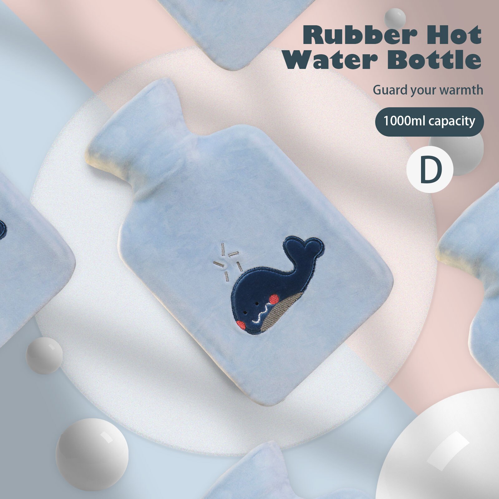 1000ml Rubber Water Bottle with Plush Cartoon Cute Cover Warm Water Bag Hand Stomach Waist Warmer for Home Classroom Office: Style D