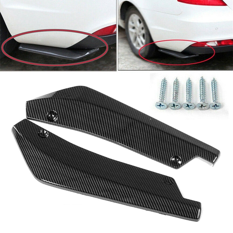 2X Car Auto fibra de carbono trasero parachoques labio difusor divisor Canard Protector parte superior