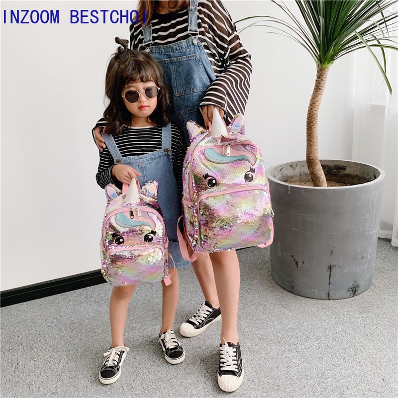 Unicornio lentejuelas niños Mochila de niños bolsas para la escuela Mochila para chicas adolescentes de dibujos animados lindo mochilas grandes Mochila