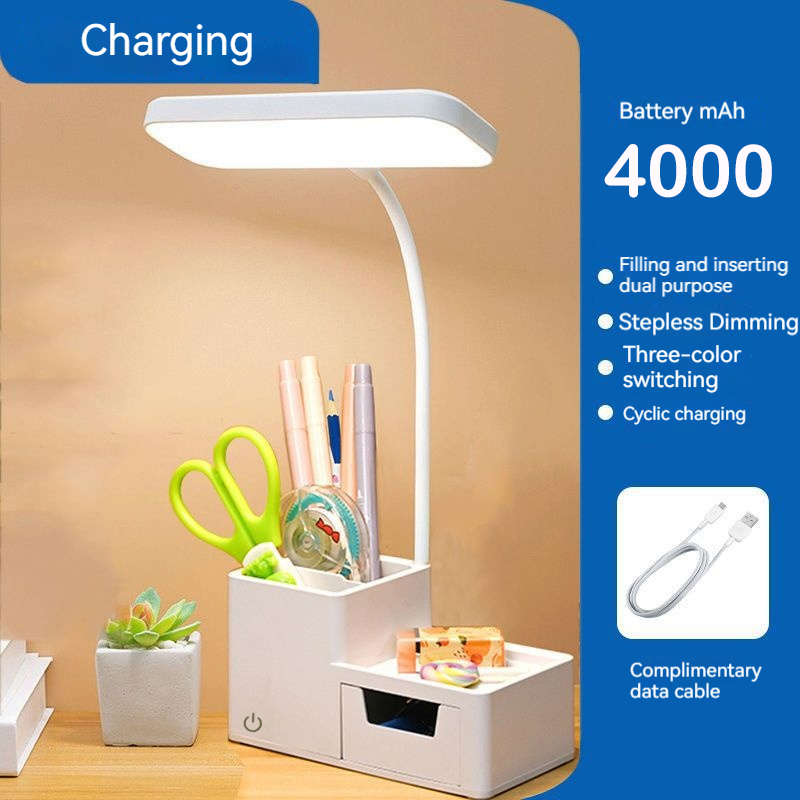 4000Mah Led Tafellamp Usb Oplaadbare Leesboek Nachtlampje Oogbescherming Touch Dimbaar 3 Modi Pennenhouder Bedlampje: Default Title