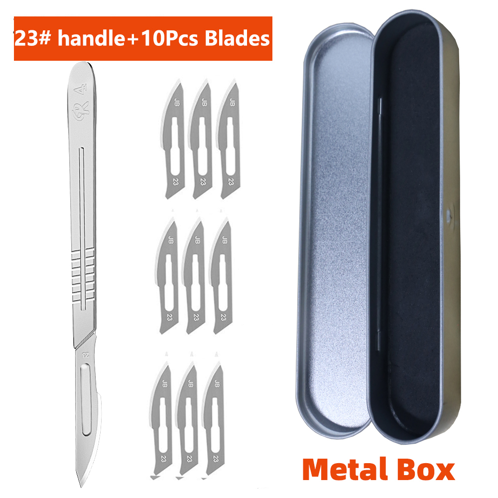 Bisturí quirúrgico de acero inoxidable con cuchillas de 10 piezas 11 # 23 # Caja de almacenamiento con mango de Metal extraíble para injerto de plantas, tallado, reparación DIY: Amarillo claro