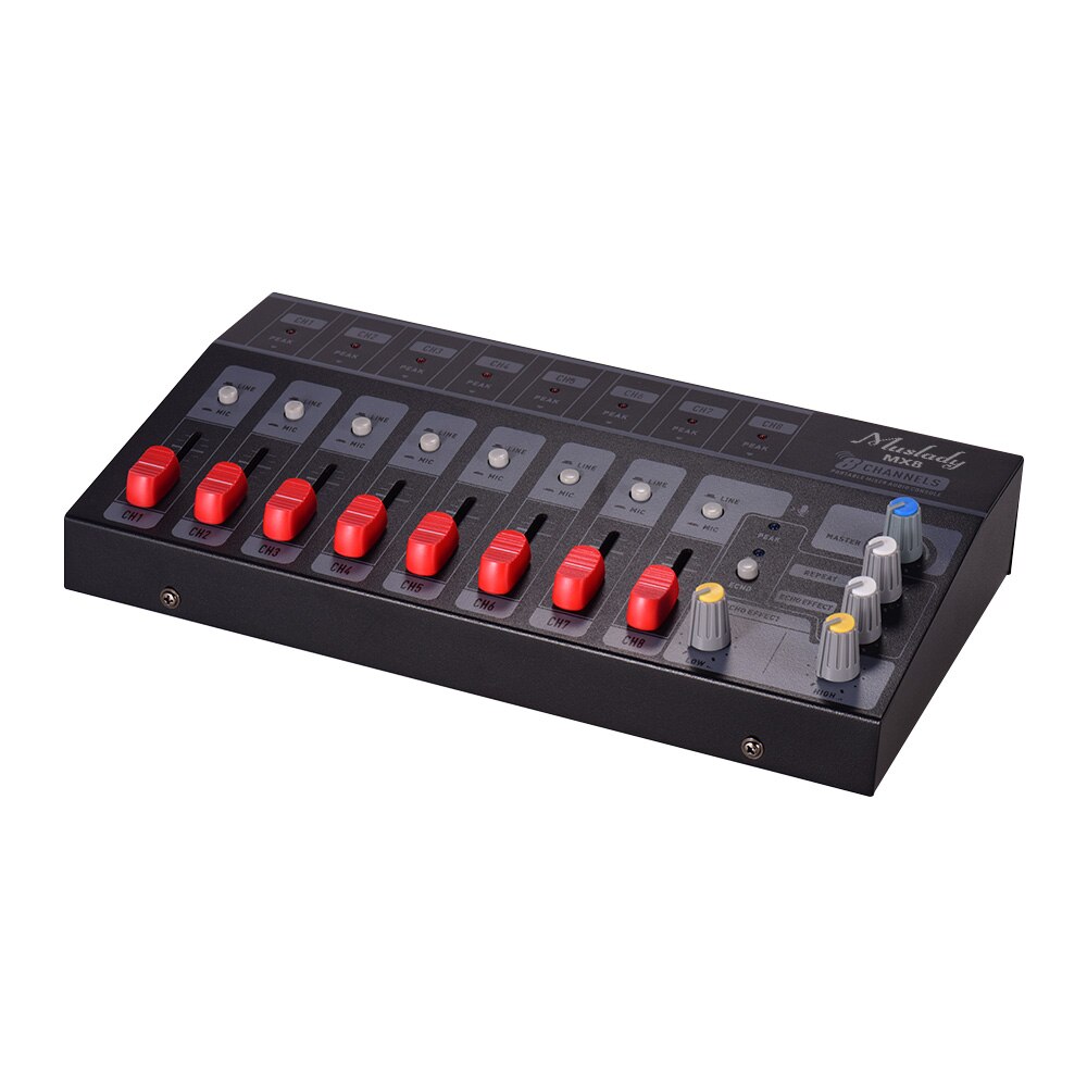 Muslady mx8 portátil 8 canais de áudio estéreo misturador som baixo ruído com efeito eco mixer áudio midi interface áudio mixer