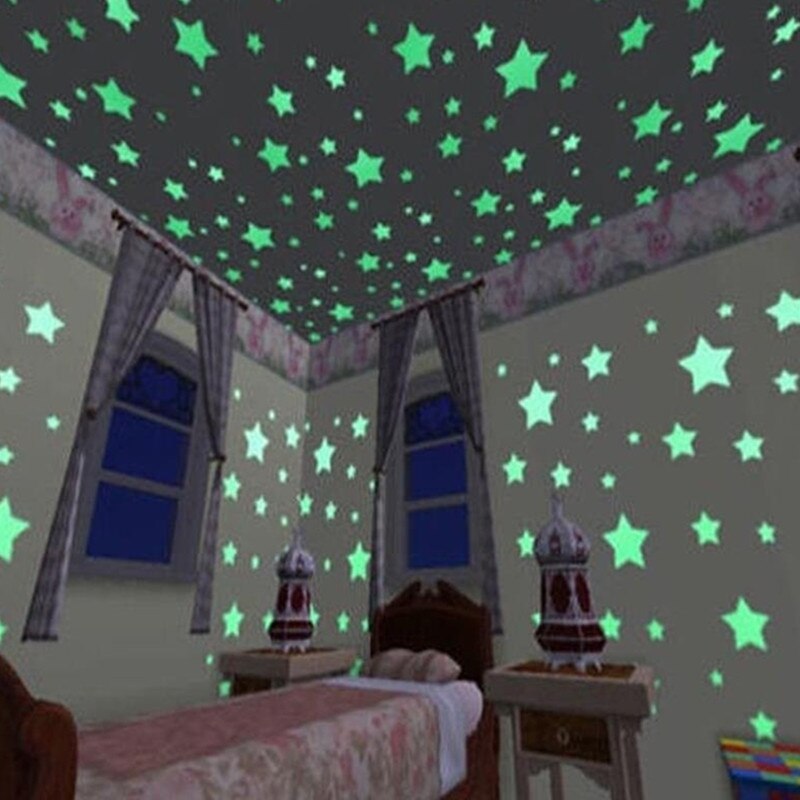 100 stk / sæt natlysende månestjerner klistermærke lys glød i mørket legetøj barn af lys klistermærker til børn soveværelse indretning