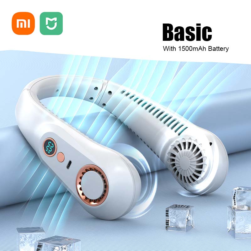 Xiaomi ventilateur de cou suspendu type-c affichage numérique LED Rechargeable refroidissement rapide réfrigération Portable extérieure ventilateur silencieux sans lame: WHITE
