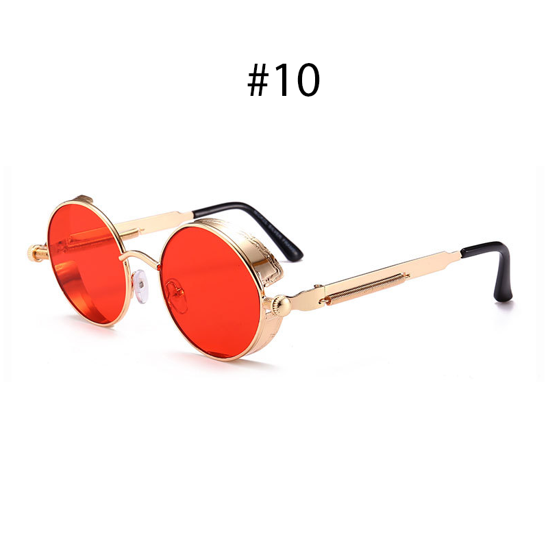 VIVIBEE Vintage Steampunk Red Sunglasses Men Round Punk Alloy Metal Retro Sun Glasses Women Goggles Gothic Style Shades: Silver