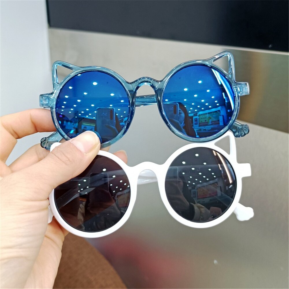 Gafas de sol redondas para niños y niñas, lentes de sol infantiles de color rojo, Oreja de Gato, rosa, morado y blanco, para fiestas al aire libre,