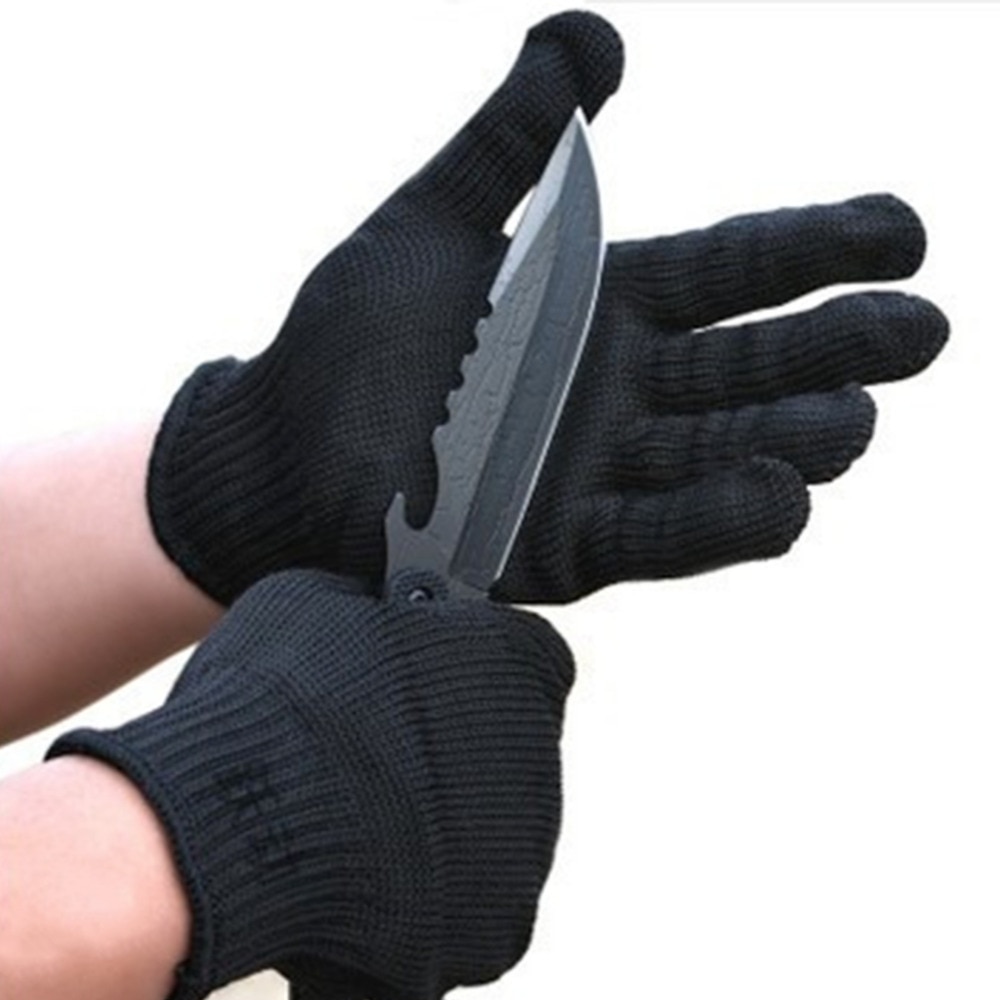 1Pair Black Stainless Steel Wire Safety Works Anti-Slash Cut Resistance Glove