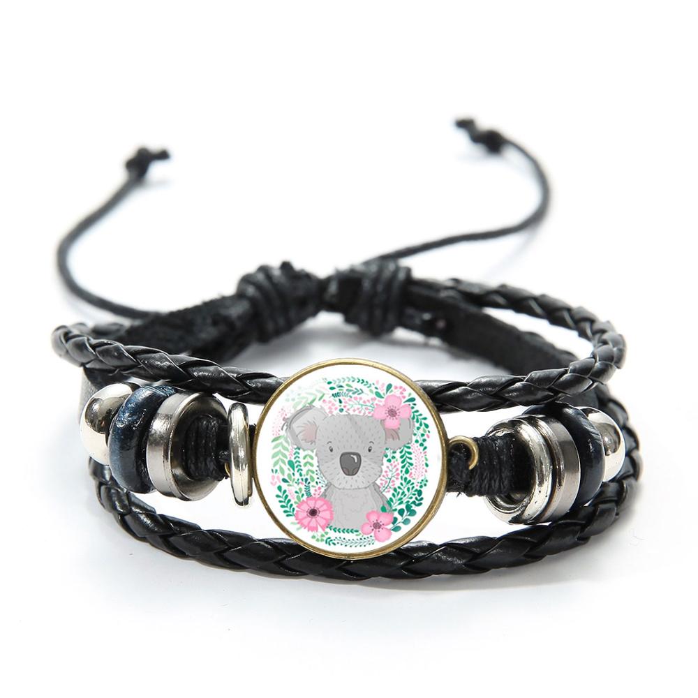 Nette Koala Baby Armband Wertvolle Tier Glas Dome Fotos Multilayer Leder Armbänder Gewebt Armband für Kinder: Style 5