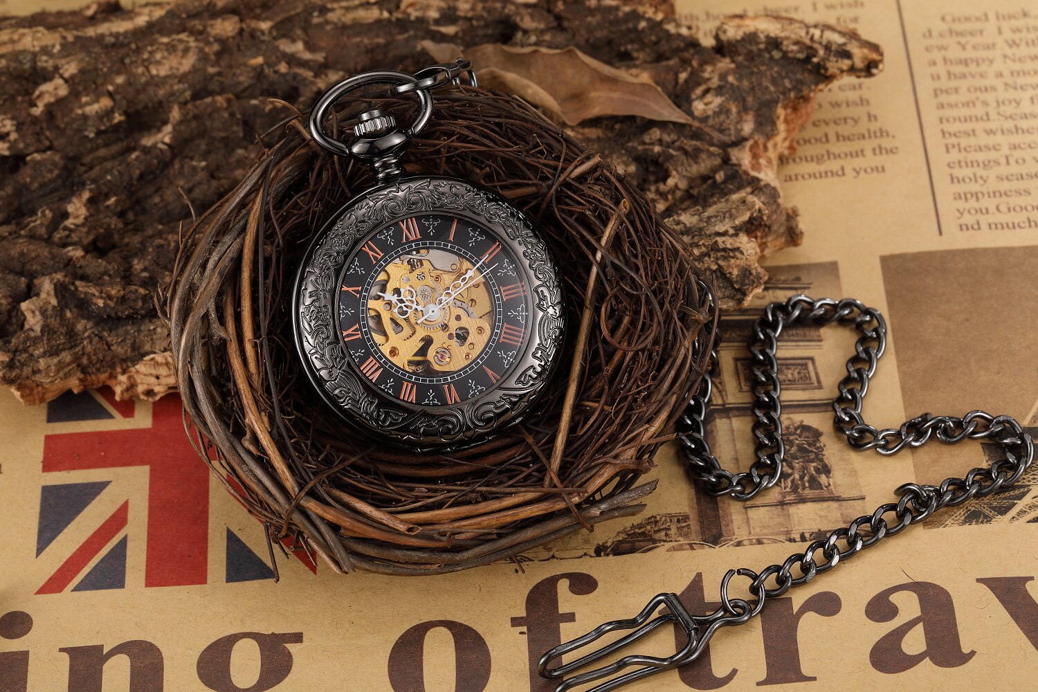 Antiek Zakhorloge Steampunk Vintage Romeinse Cijfers Automatische Mechanische Mannen Horloges Ketting Retro Klok Keten Reloj Hombre: 3