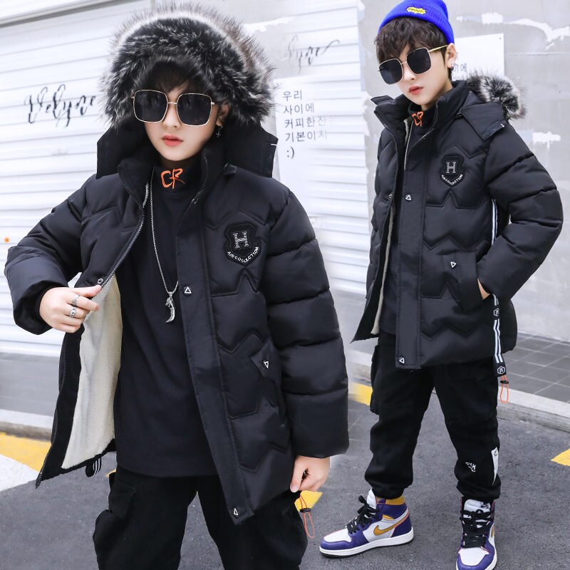 Vestes d'hiver chaudes pour garçons de 12 à 13 ans, costumes d'hiver à capuche pour adolescents, vêtements d'extérieur doublés chauds,
