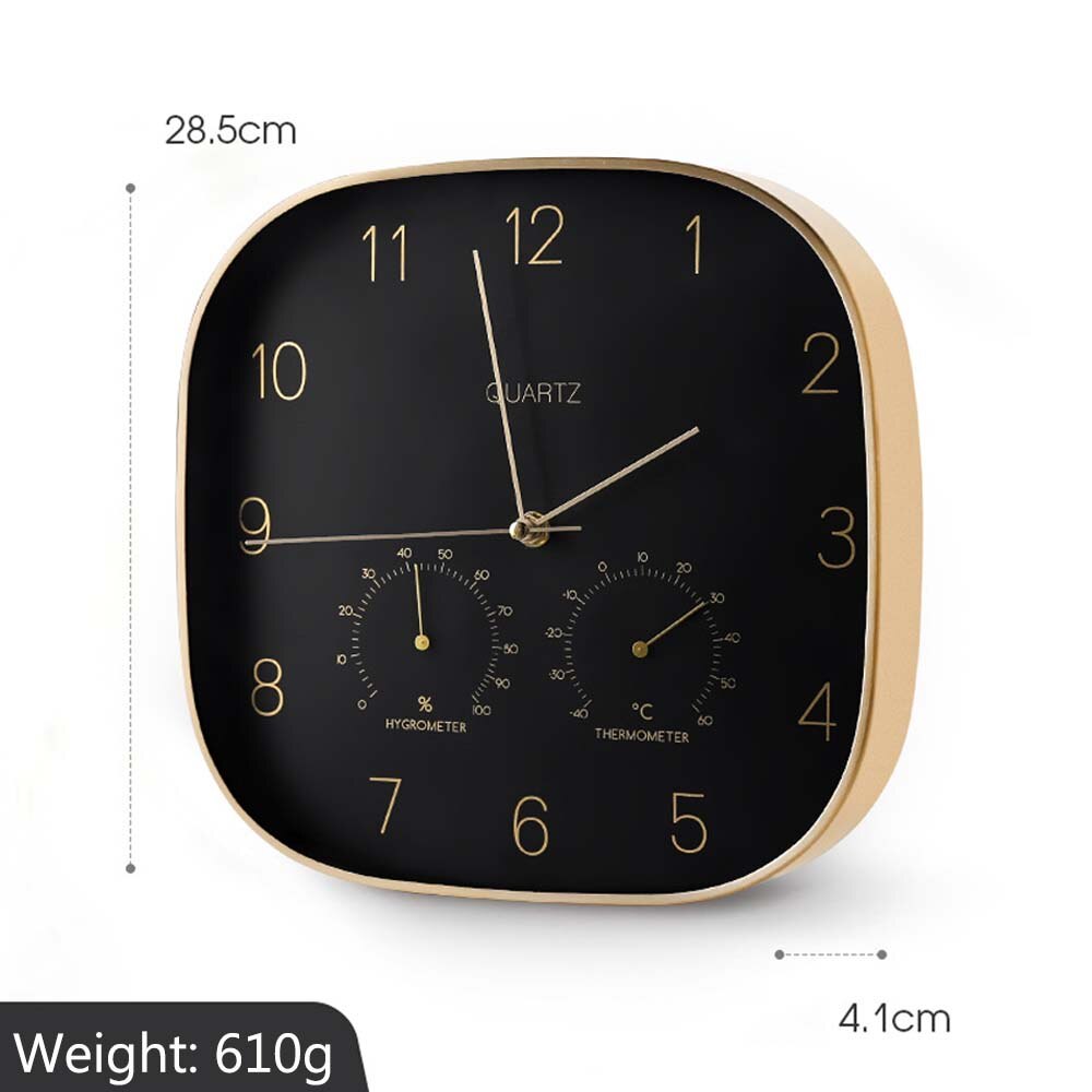 12 inch 31cm wall clock home metal case clock black european style wall clock with Thermometer hygrometer home decor