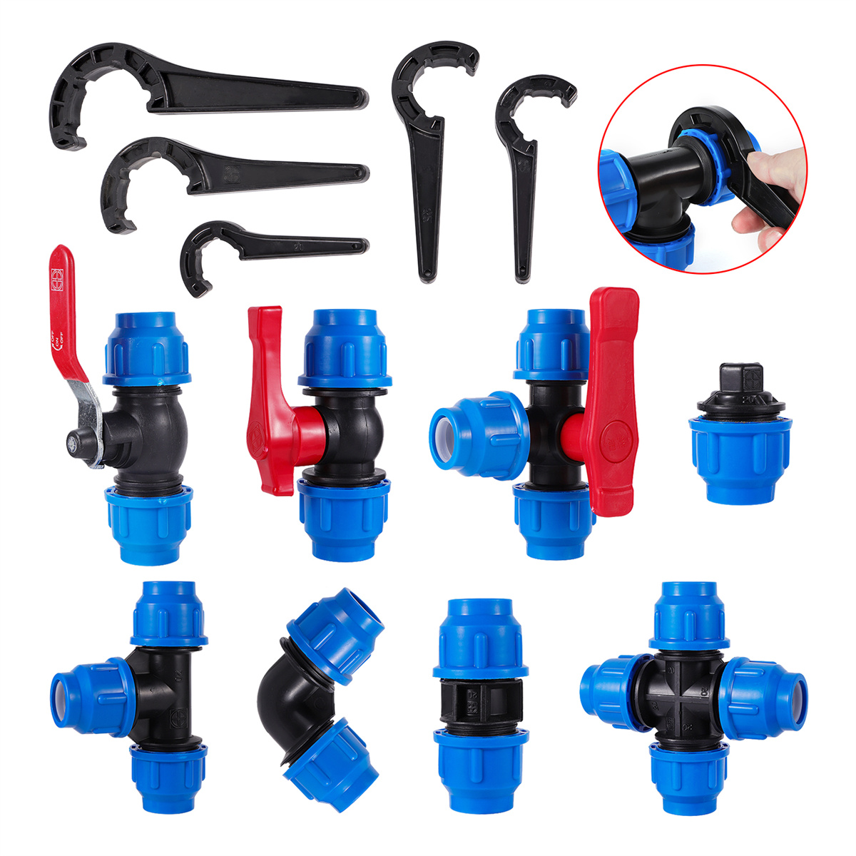 PVC PE Tube Tap Water Splitter 20/25/32/40/50mm Plastic Quick Valve Connector Garden Lawn Orchard Irrigation Water Pipe Fittings