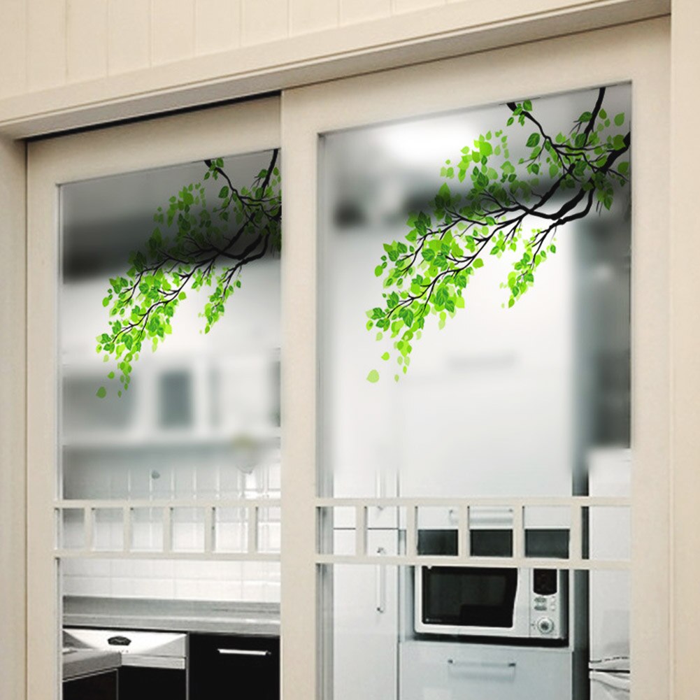 Decoração de casa filme de cerâmica ramo pvc folha verde parede diy fosco porta janela vidro adesivo