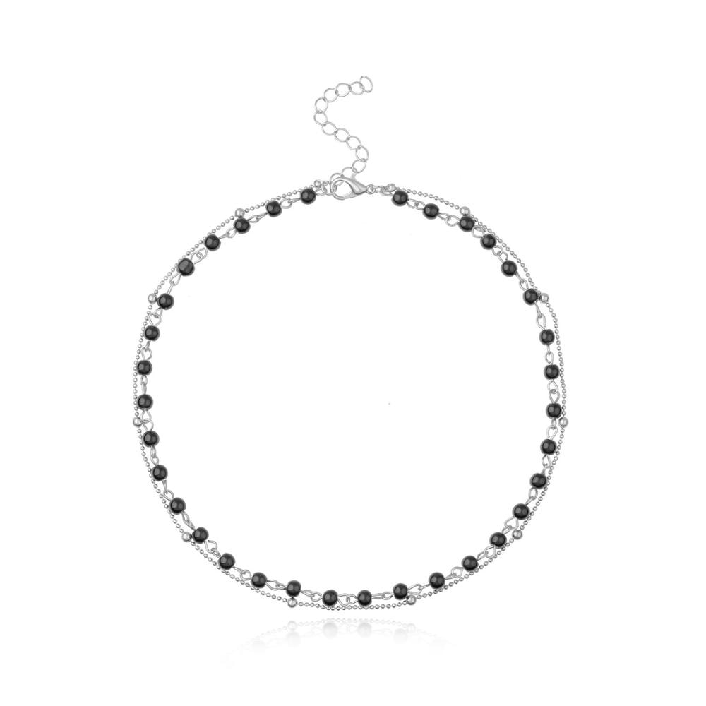 Double Layer Choker Necklace For Women Black and White Bead Chain Necklace Collier Femme Jewelry