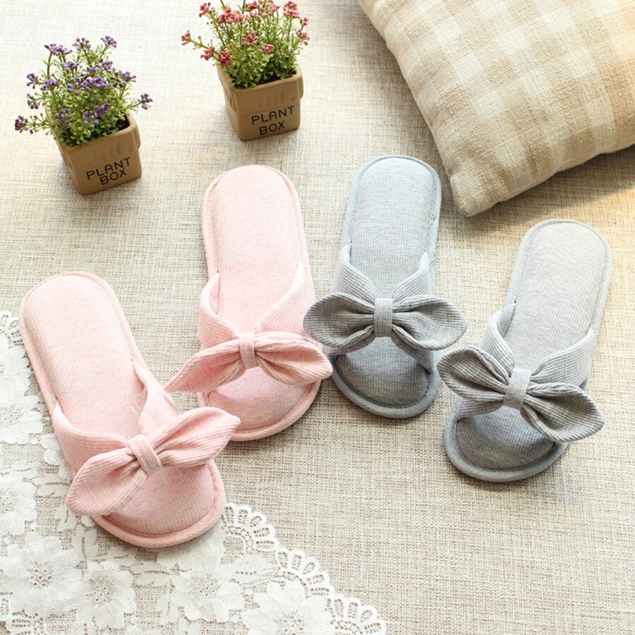 Lcizrong lente katoenen schattige huispantoffels voor dames met vlinderknoop, zoete comfortabele pantoffels, antislip familiepantoffels voor dames