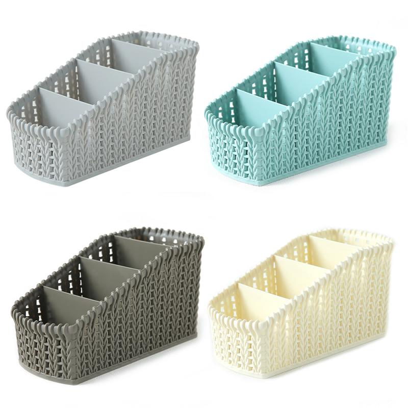 Caja organizadora de maquillaje de plástico contenedor de almacenamiento de cosméticos cestas de mimbre de escritorio varias cajas de maquillaje para Baño