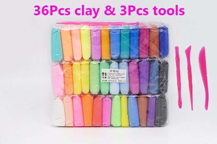 12/24/36 Stks/partij Diy Licht Playdough Polymeer Plasticine Klei Speelgoed Babyverzorging Lucht Drogen Casting Boetseerklei tool Kids: 36 bags