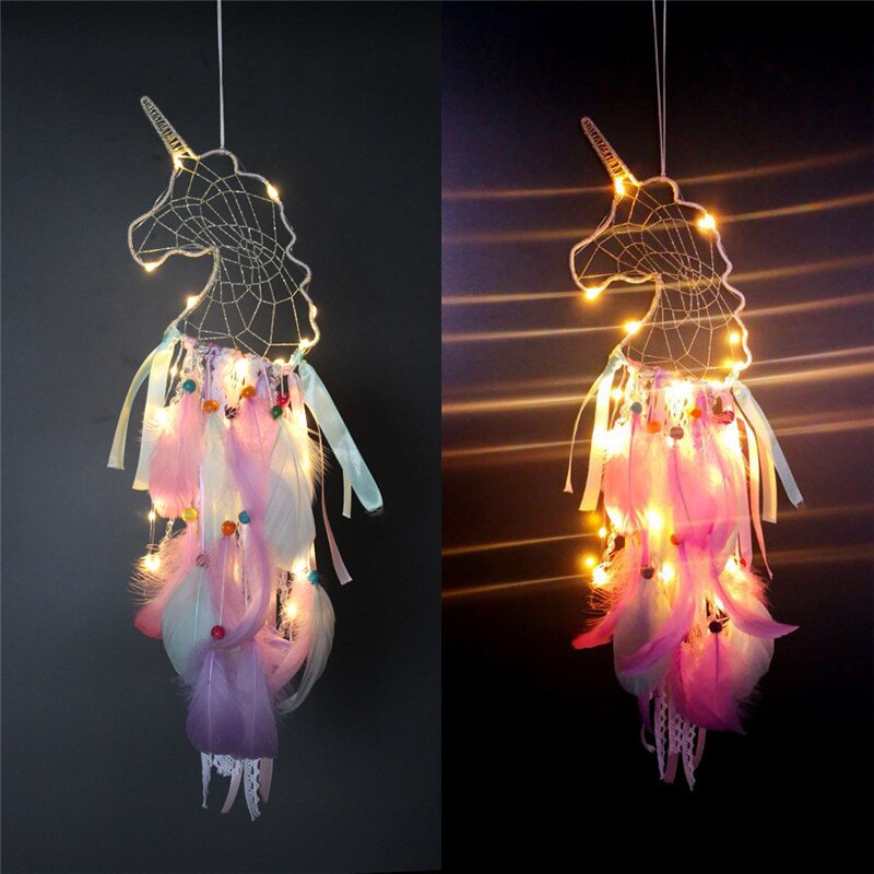 Eenhoorn Dream Catcher Kerst Kerstcadeau Voor Kinderen Kinderen Slaapkamer Haning Decor Met Een Gratis 1M Sting Verlichting Slaapkamer ornamenten