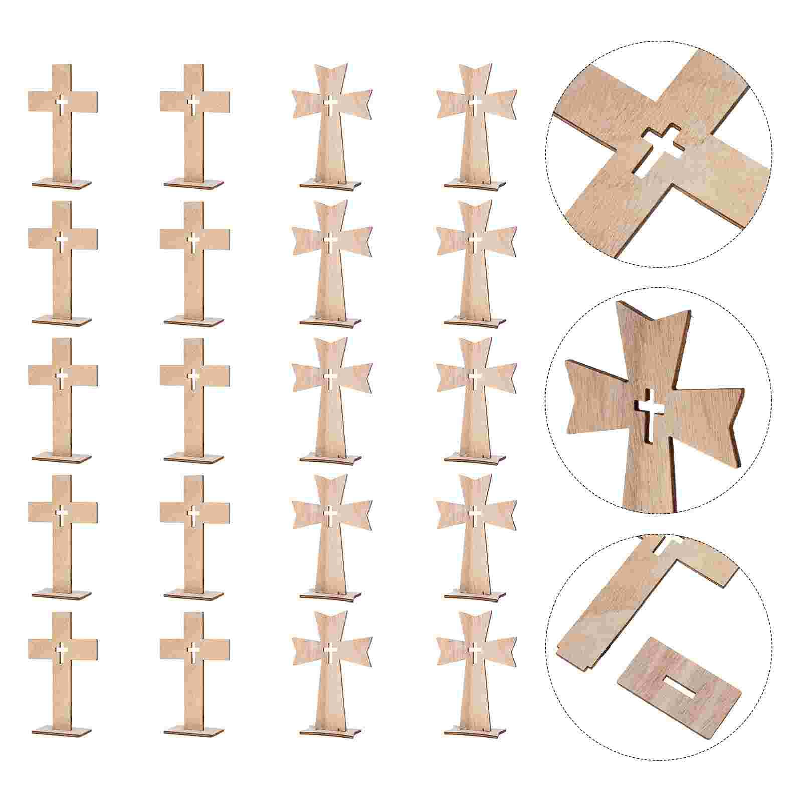 20Sets Eenvoudige Houten Cross Vorm Sieren Voor Home Decor Houten Kruis Ornament Voor Thuis: Default Title