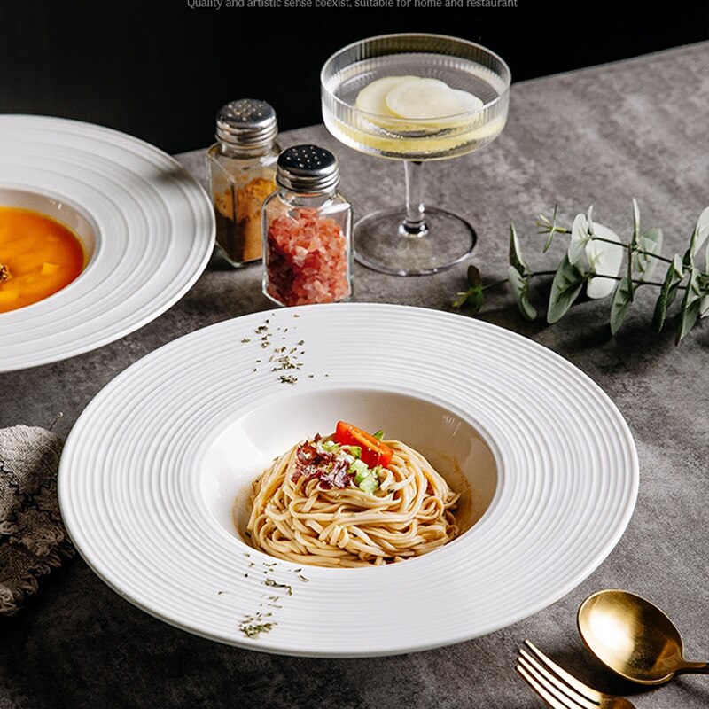Assiette à chapeau de paille en céramique, couleur unie, assiette profonde créative, assiette à riz, style européen, assiette à pâtes simple, restaurant flyin