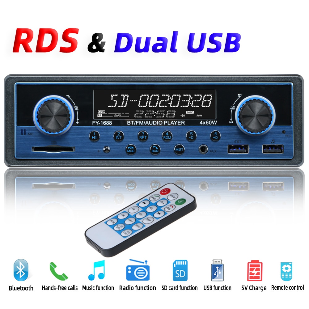 Dual Usb Auto Multimedia Speler Autoradio Coche Rds Bluetooth Aux Stereo Audio MP3 Radio Para Auto Elektronica Autoradio 1 din