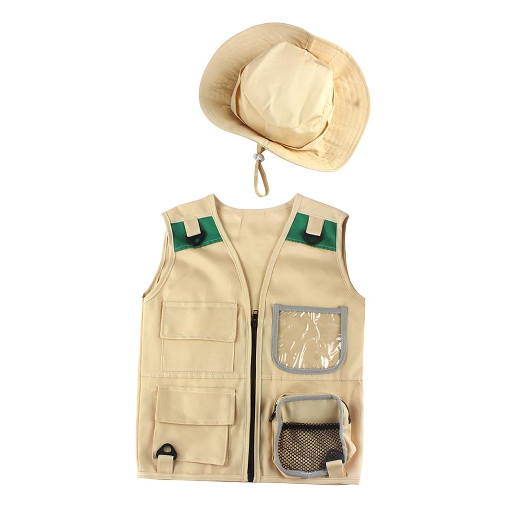 Cargo Vest &amp; Hat Set escursionismo Outdoor Explorer gioco di ruolo Party Cosplay Unisex