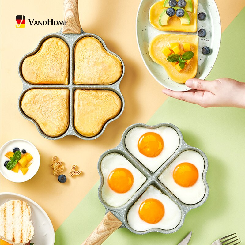 WORTHBUY 4 Holes Frying Pan Pot Non-Stick Saucepan For Hamburger Egg Omelet Pancake Pan Thickened Cooking Pan Kitchen Cookware
